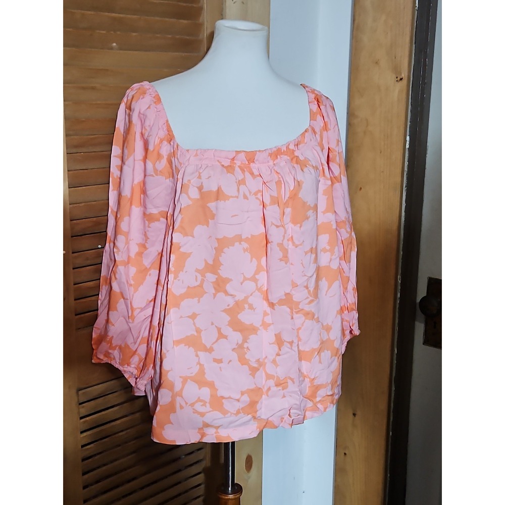 Sanctuary Melon Field Sunset Hues Floral Top Flowy PUFF SLEEVE Resortwear 3X New